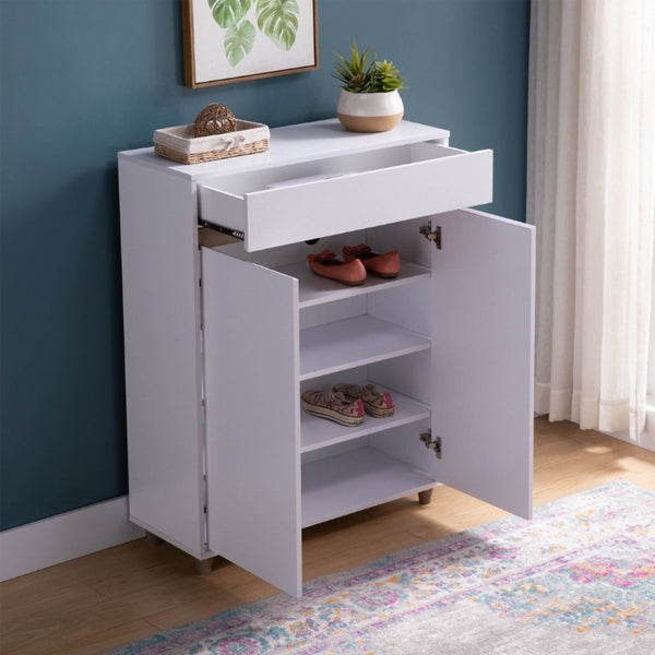 English Elm Shoe Cabinet Entryway Organizer with Drawer Four Shelves Handleless Modern Two Tone B107P545326