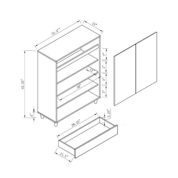 English Elm Shoe Cabinet Entryway Organizer with Drawer Four Shelves Handleless Modern Two Tone B107P545326