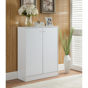 English Elm Two Door Entryway Shoe Cabinet with Beveled Top Adjustable Shelves and Metal Knobs White B107P547223
