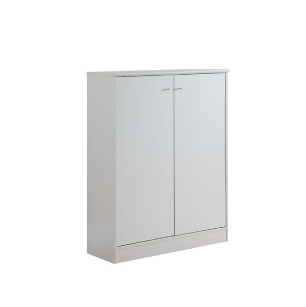 English Elm Two Door Entryway Shoe Cabinet with Beveled Top Adjustable Shelves and Metal Knobs White B107P547223