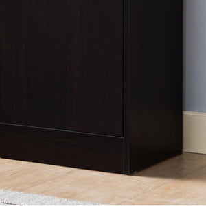 English Elm Two Door Entryway Shoe Cabinet with Beveled Top Adjustable Shelves and Metal Knobs Espresso B107P547225