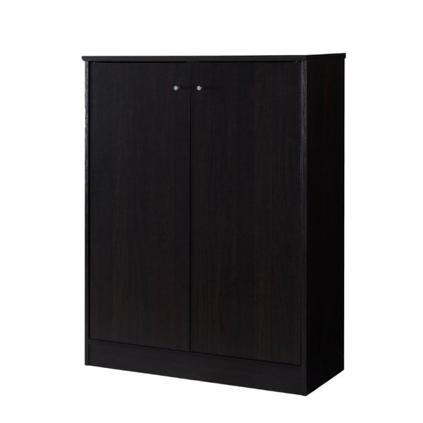 English Elm Two Door Entryway Shoe Cabinet with Beveled Top Adjustable Shelves and Metal Knobs Espresso B107P547225