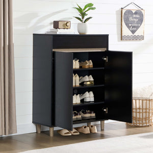 English Elm Shoe Cabinet Handleless Two Tone Entryway Console with Drawer and Four Interior Shelves B107P556645