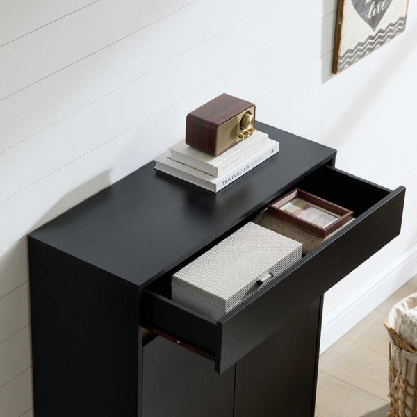 English Elm Shoe Cabinet Handleless Two Tone Entryway Console with Drawer and Four Interior Shelves B107P556645