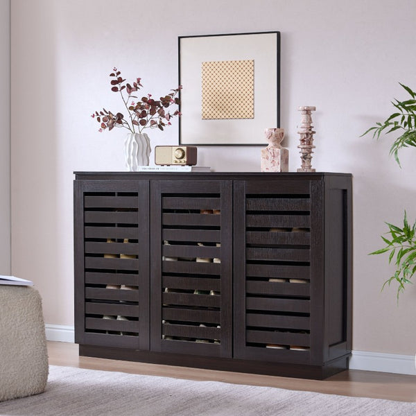 English Elm Vented Shutter Door Espresso Cabinet with Seven Shelves for Entryway or Dining Room B107P556646