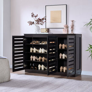 English Elm Vented Shutter Door Espresso Cabinet with Seven Shelves for Entryway or Dining Room B107P556646