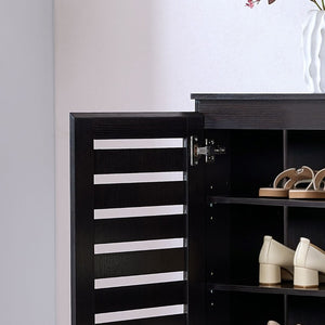 English Elm Vented Shutter Door Espresso Cabinet with Seven Shelves for Entryway or Dining Room B107P556646