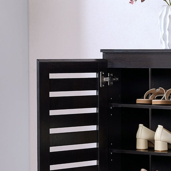 English Elm Vented Shutter Door Espresso Cabinet with Seven Shelves for Entryway or Dining Room B107P556646