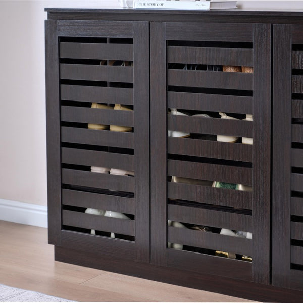 English Elm Vented Shutter Door Espresso Cabinet with Seven Shelves for Entryway or Dining Room B107P556646