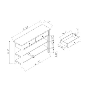 English Elm Sofa Console Table with Two Drawers Open Shelves White Wood Post Leg Entryway B107P556648