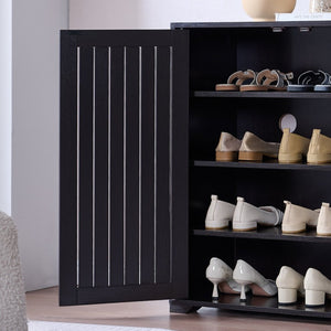 English Elm Shoe Storage Cabinet Espresso Sideboard Vented Slat Doors Four Adjustable Shelves Entryway B107P556649