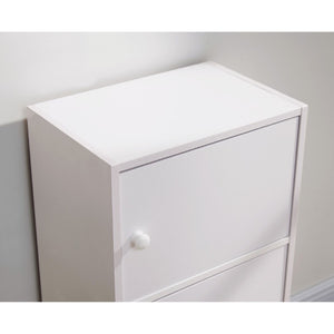 English Elm Three Door Slim Corner Cabinet with Locking Storage and Wooden Knob Handles White B107P598920