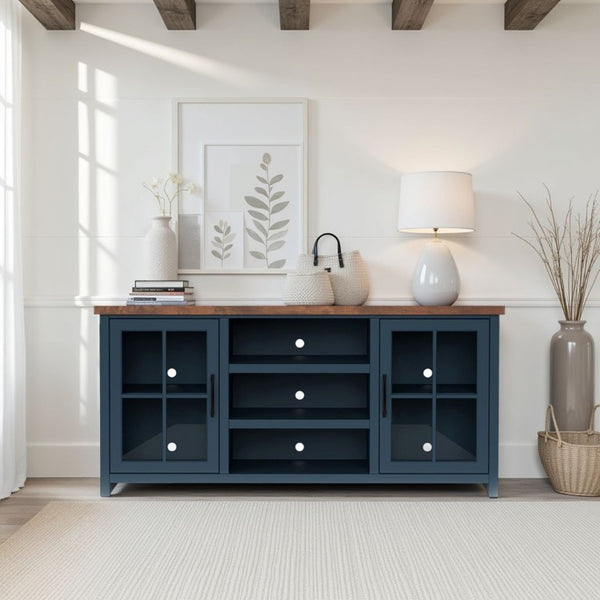 English Elm Bridgevine Nantucket Two Tone Wood Grain Farmhouse TV Stand Fits up to 80 Inch B108P160177