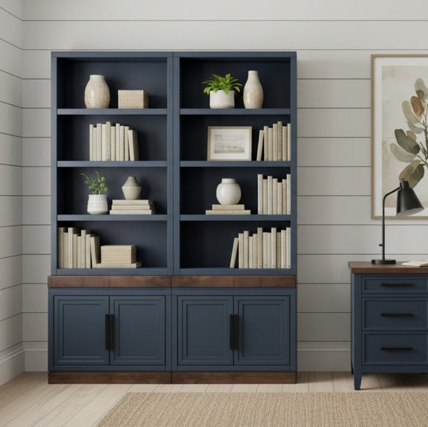 English Elm Nora Farmhouse Modular Storage Cabinet with Wood Veneer Base for Living or Dining Rooms Blue B108P345191