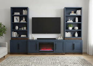 English Elm Nora Farmhouse Modular Storage Cabinet with Wood Veneer Base for Living or Dining Rooms Blue B108P345191