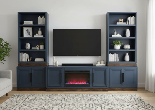 English Elm Nora Farmhouse Modular Storage Cabinet with Wood Veneer Base for Living or Dining Rooms Blue B108P345191