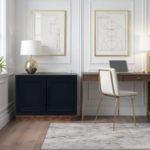 English Elm Nora Farmhouse Modular Storage Cabinet with Wood Veneer Base for Living or Dining Rooms Black B108P345192