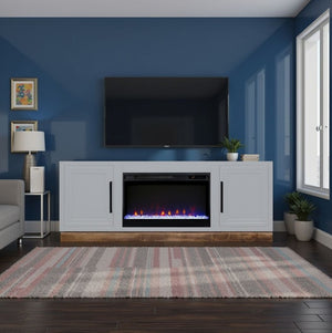 English Elm Nora Farmhouse TV Stand with Built-In Electric Fireplace Wood Veneer Media Console White B108P345193