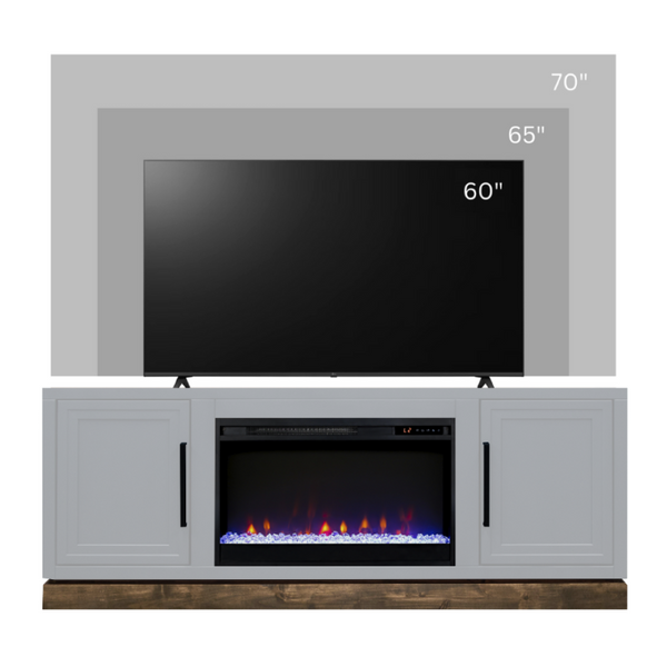 English Elm Nora Farmhouse TV Stand with Built-In Electric Fireplace Wood Veneer Media Console White B108P345193