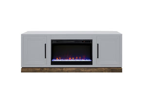 English Elm Nora Farmhouse TV Stand with Built-In Electric Fireplace Wood Veneer Media Console White B108P345193