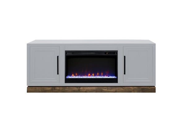 English Elm Nora Farmhouse TV Stand with Built-In Electric Fireplace Wood Veneer Media Console White B108P345193