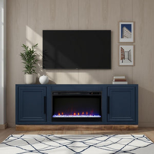 English Elm Nora Farmhouse TV Stand with Built-In Electric Fireplace Wood Veneer Media Console Blue B108P345194