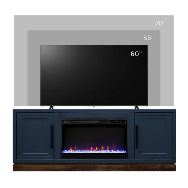 English Elm Nora Farmhouse TV Stand with Built-In Electric Fireplace Wood Veneer Media Console Blue B108P345194