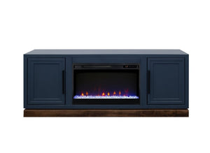 English Elm Nora Farmhouse TV Stand with Built-In Electric Fireplace Wood Veneer Media Console Blue B108P345194