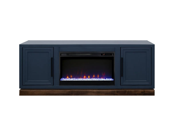 English Elm Nora Farmhouse TV Stand with Built-In Electric Fireplace Wood Veneer Media Console Blue B108P345194