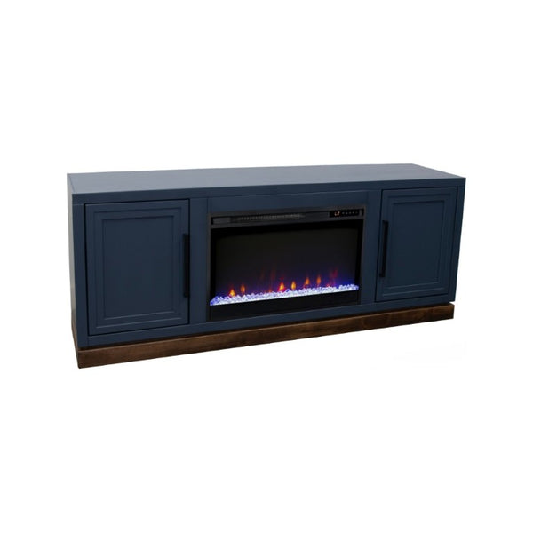 English Elm Nora Farmhouse TV Stand with Built-In Electric Fireplace Wood Veneer Media Console Blue B108P345194