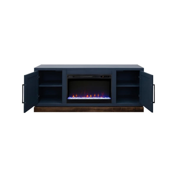 English Elm Nora Farmhouse TV Stand with Built-In Electric Fireplace Wood Veneer Media Console Blue B108P345194