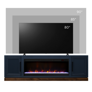 English Elm Nora 81 Inch Fireplace TV Stand Farmhouse Wood Veneer Console with Electric Insert Blue B108P345197