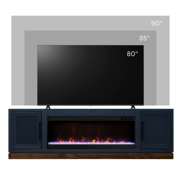 English Elm Nora 81 Inch Fireplace TV Stand Farmhouse Wood Veneer Console with Electric Insert Blue B108P345197
