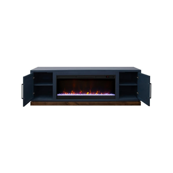 English Elm Nora 81 Inch Fireplace TV Stand Farmhouse Wood Veneer Console with Electric Insert Blue B108P345197