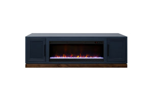 English Elm Nora 81 Inch Fireplace TV Stand Farmhouse Wood Veneer Console with Electric Insert Blue B108P345197