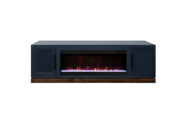English Elm Nora 81 Inch Fireplace TV Stand Farmhouse Wood Veneer Console with Electric Insert Blue B108P345197
