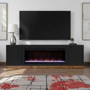 English Elm Nora 81 Inch Fireplace TV Stand Farmhouse Wood Veneer Console with Electric Insert Black B108P345198