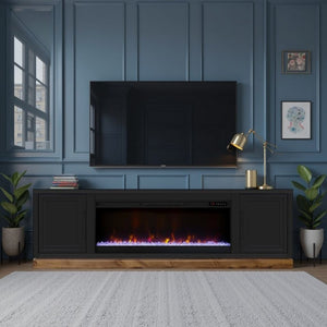 English Elm Nora 81 Inch Fireplace TV Stand Farmhouse Wood Veneer Console with Electric Insert Black B108P345198