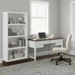 English Elm Evermont Tall Asymmetrical Bookcase with 7 Shelves Wood Grain Laminate Home Office White 32 L x 12 W x 60 H B108P345202