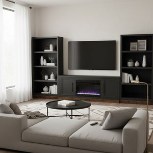 English Elm Nora Tall Open Shelf Bookcase with Stained Wood Base for Living Room or Office B108P345204
