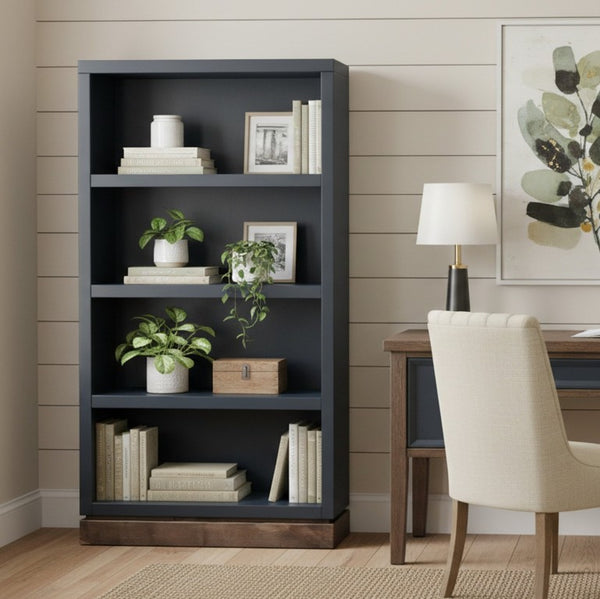 English Elm Nora Tall Open Shelf Bookcase with Stained Wood Base for Living Room or Office B108P345204