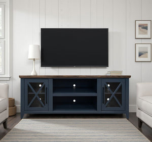 English Elm Ithaca 66 Inch Media Console Solid Wood Glass Door Tv Stand Coastal Farmhouse Style Blue B108P427274