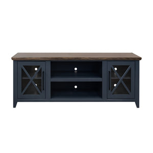 English Elm Ithaca 66 Inch Media Console Solid Wood Glass Door Tv Stand Coastal Farmhouse Style Blue B108P427274