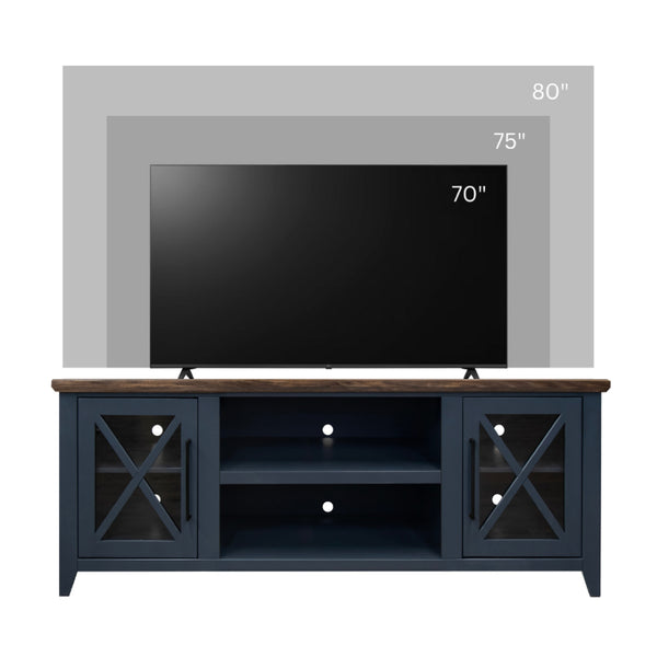 English Elm Ithaca 66 Inch Media Console Solid Wood Glass Door Tv Stand Coastal Farmhouse Style Blue B108P427274