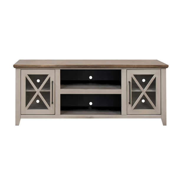 English Elm Ithaca 66 Inch Media Console Solid Wood Glass Door Tv Stand Coastal Farmhouse Style Beige B108P427275