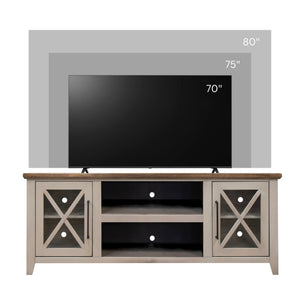 English Elm Ithaca 66 Inch Media Console Solid Wood Glass Door Tv Stand Coastal Farmhouse Style Beige B108P427275