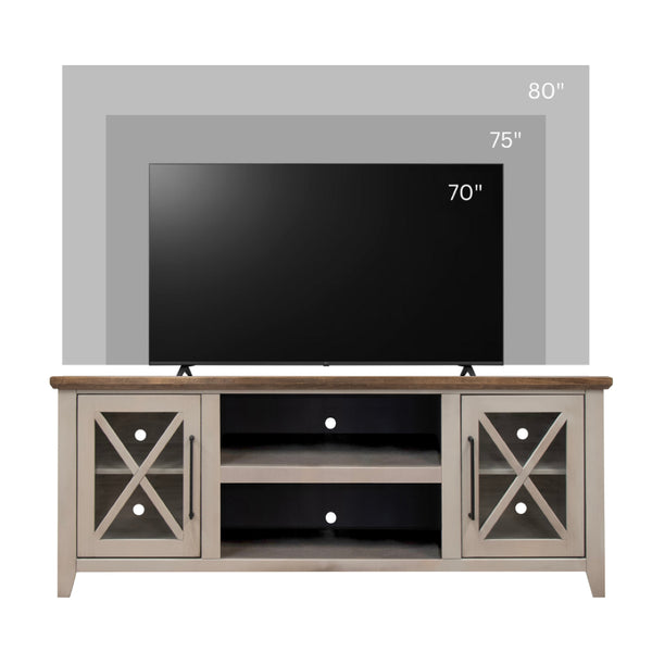 English Elm Ithaca 66 Inch Media Console Solid Wood Glass Door Tv Stand Coastal Farmhouse Style Beige B108P427275