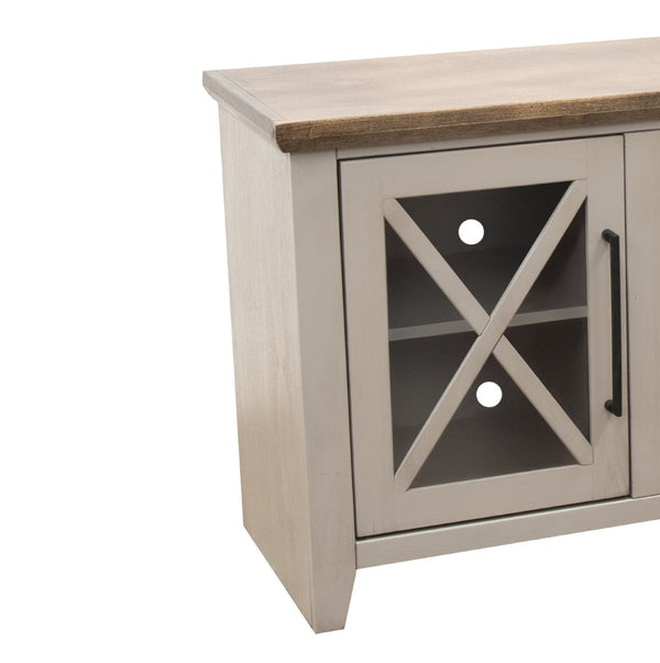 English Elm Ithaca 66 Inch Media Console Solid Wood Glass Door Tv Stand Coastal Farmhouse Style Beige B108P427275