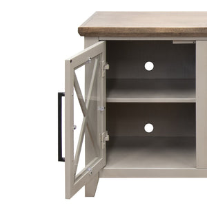 English Elm Ithaca 66 Inch Media Console Solid Wood Glass Door Tv Stand Coastal Farmhouse Style Beige B108P427275