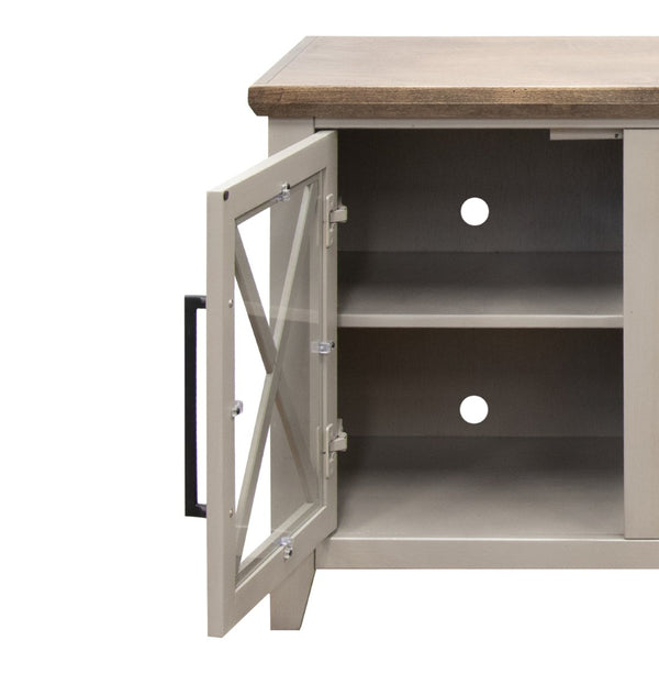 English Elm Ithaca 66 Inch Media Console Solid Wood Glass Door Tv Stand Coastal Farmhouse Style Beige B108P427275